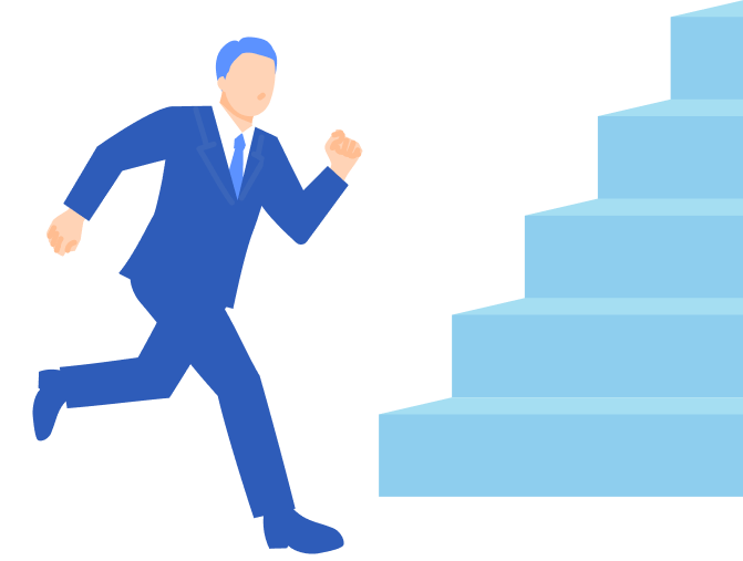 階段を登る男性